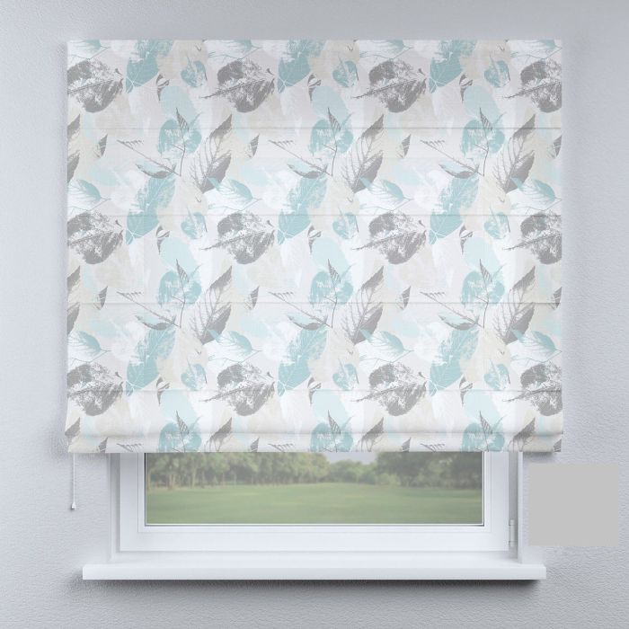Римська штора з ланцюжковим карнизом листя бірюзові