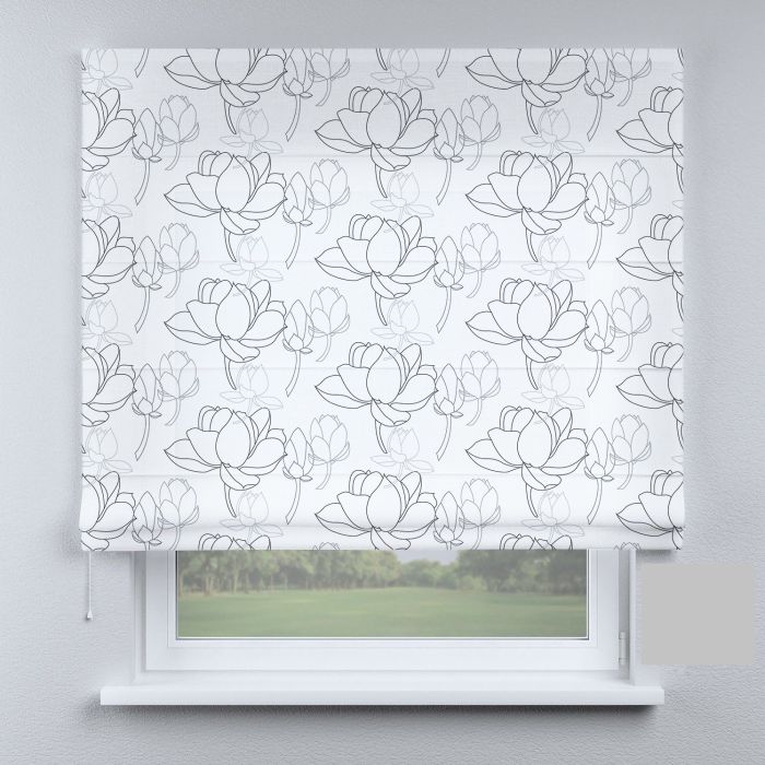 Римська штора DECOLIV листья с цветами черно-белые