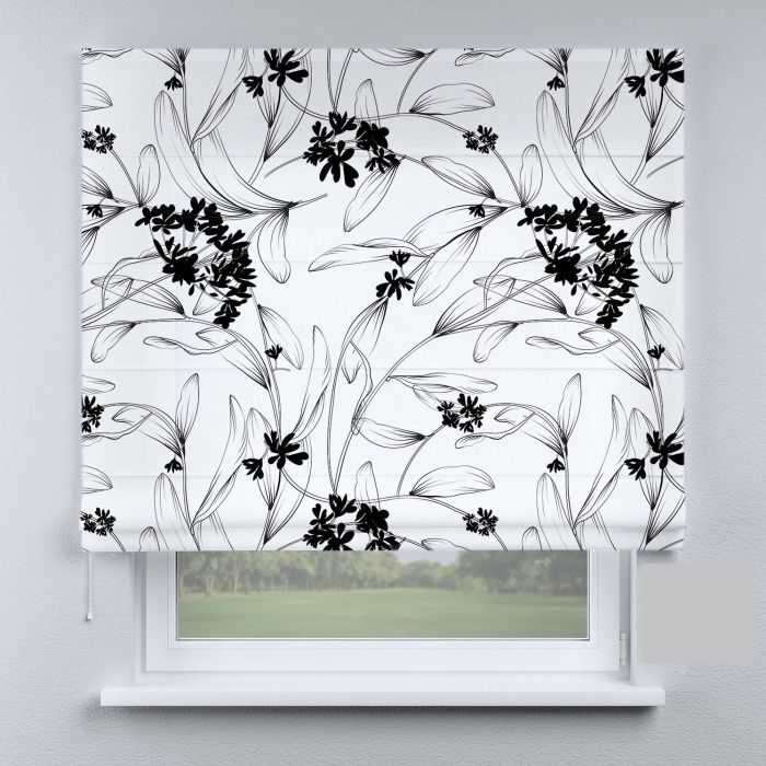 Римська штора з ланцюжковим карнизом чорно-білі гілки квітів