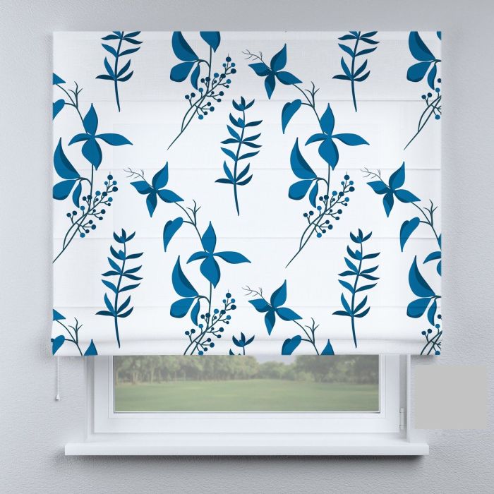 Римська штора DECOLIV ветки цветов синие