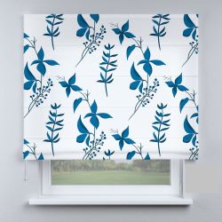 Римська штора з ланцюжковим карнизом гілки квітів сині