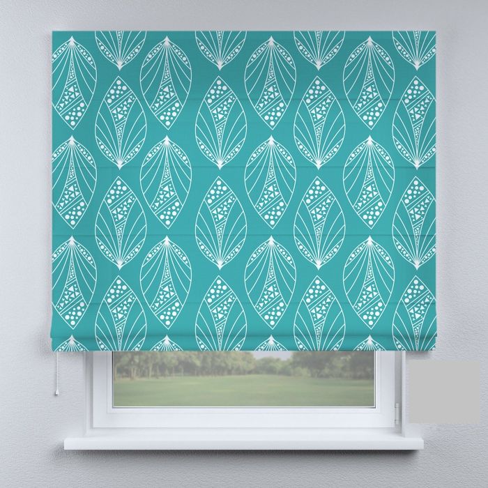 Римська штора з ланцюжковим карнизом прованс листя бірюзове