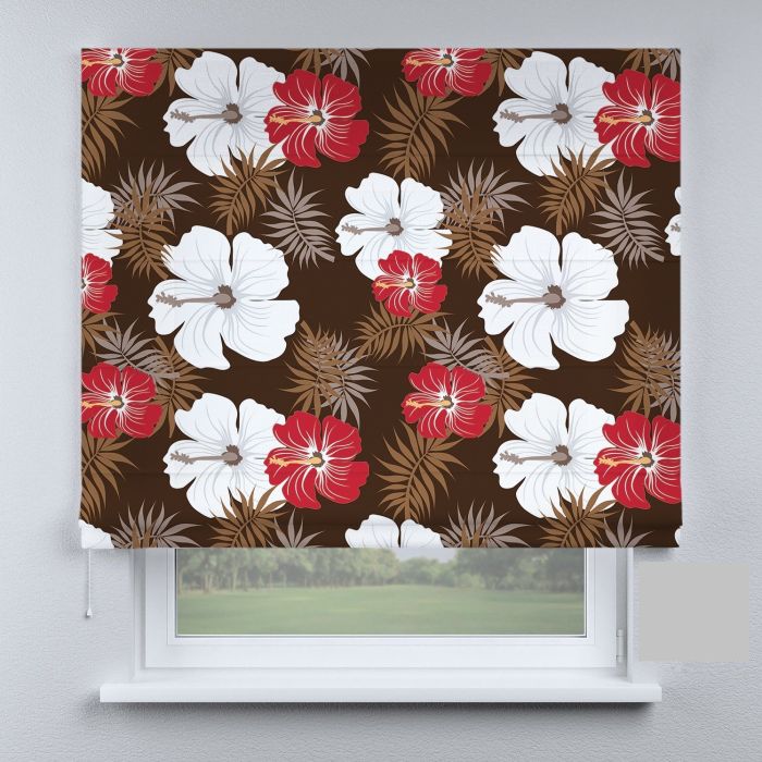 Римська штора з ланцюжковим карнизом великі квіти коричневі