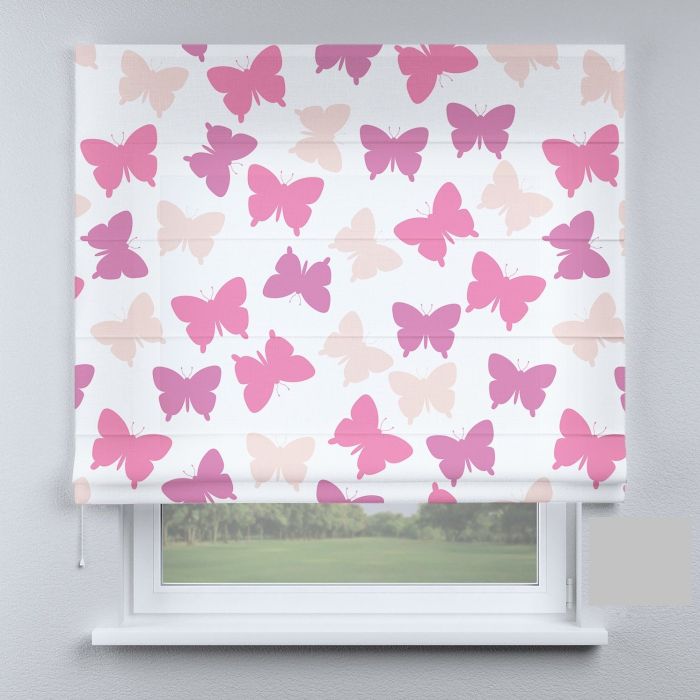 Римська штора з ланцюжковим карнизом метелики рожеві в колі