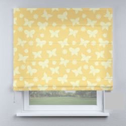 Римська штора з ланцюжковим карнизом метелики на жовтому фоні