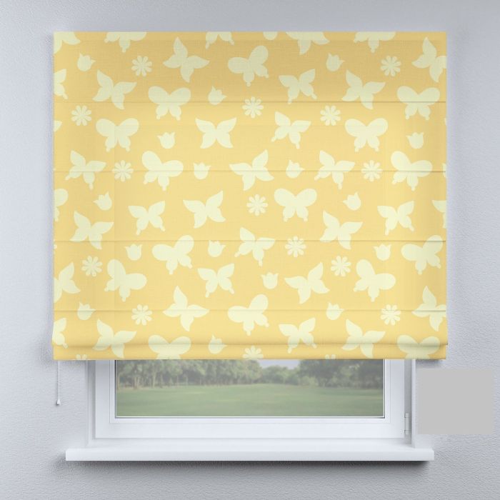 Римська штора з ланцюжковим карнизом метелики на жовтому фоні
