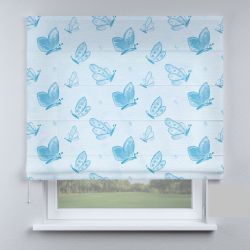Римська штора з ланцюжковим карнизом метелики на блакитному фоні