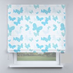 Римська штора DECOLIV голубые бабочки на белом фоне