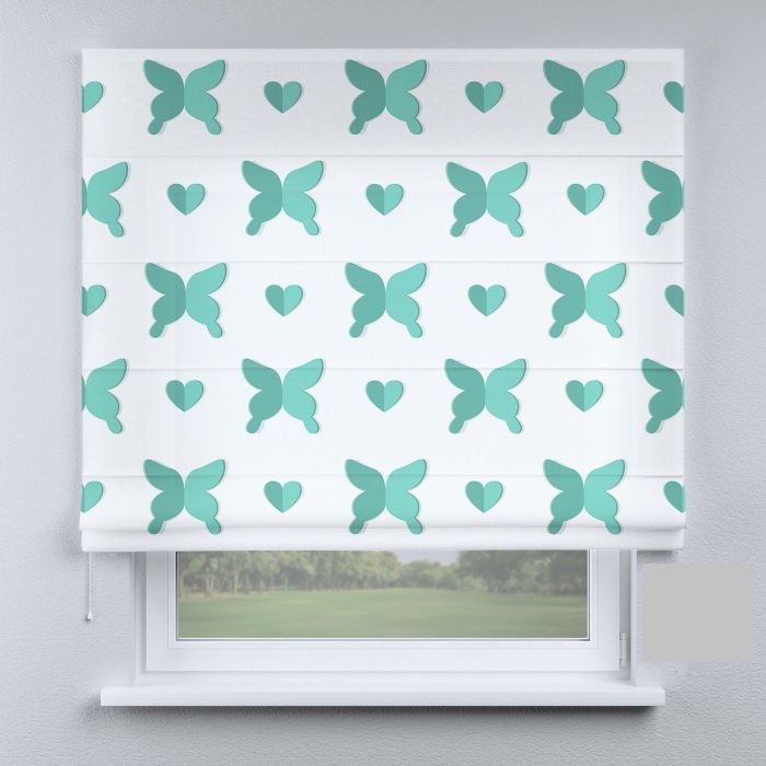 Римська штора з ланцюжковим карнизом метелики Каліма бірюзові