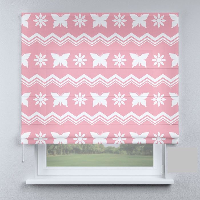 Римська штора з фотодруком метелики Каллима на рожевому фоні