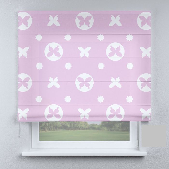 Римська штора з ланцюжковим карнизом метелики рожеві в колі