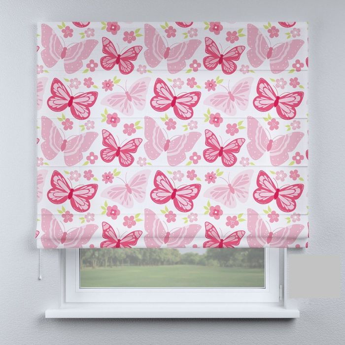 Римська штора з ланцюжковим карнизом рожеві метелики весняні