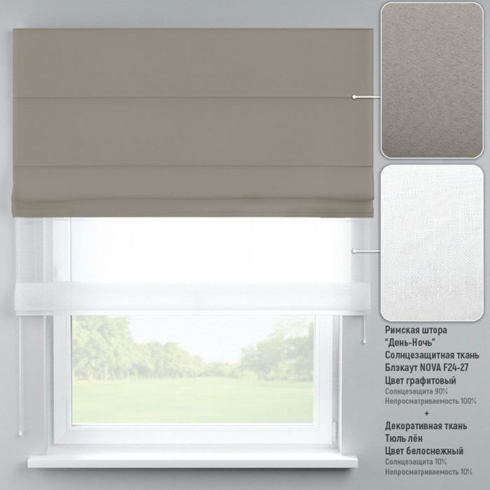 Римська штора DECOLIV День-Ночь Тюль/Блэкаут графитовый