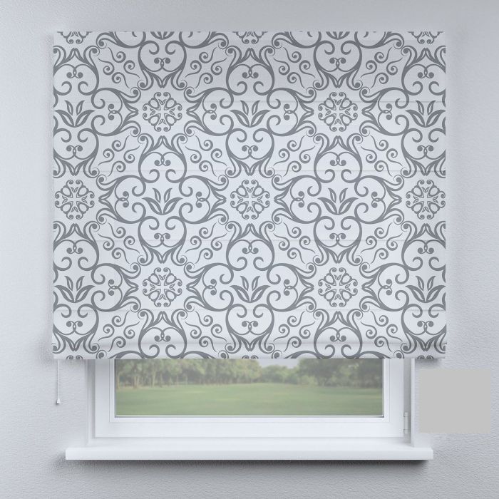 Римська штора з ланцюжковим карнизом сірий модерн із вензелями