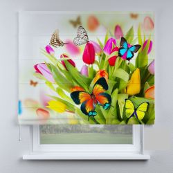 Римська штора з фотодруком тюльпани з метеликами