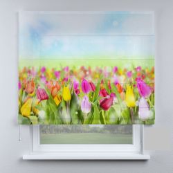 Римська штора з ланцюжковим карнизом різнокольорові тюльпани
