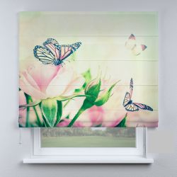 Римська штора з фотодруком метелики на фоні троянд