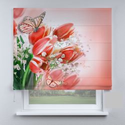 Римська штора з фотодруком тюльпани і метелики