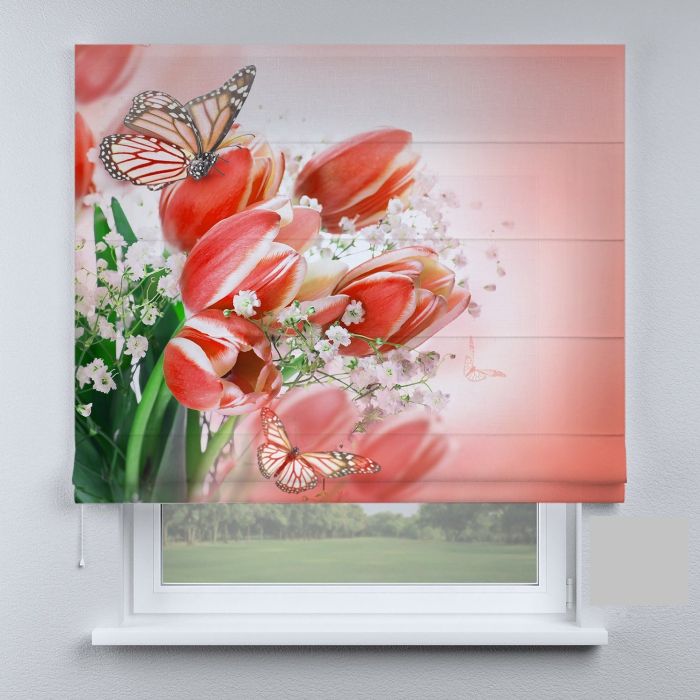 Римська штора з фотодруком тюльпани і метелики