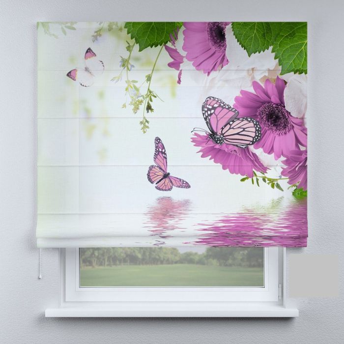 Римська штора DECOLIV бабочки с розовыми цветами