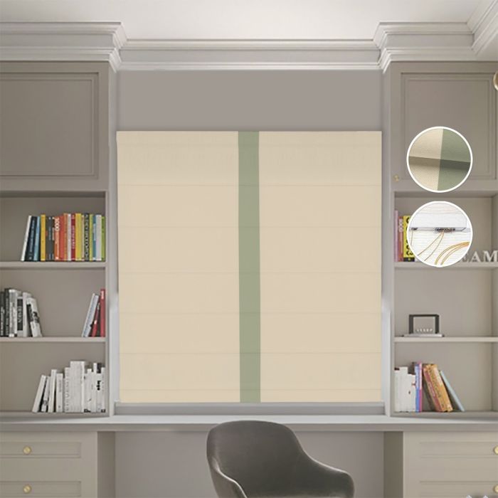 Римська штора Блекаут Нова бежевий з оливковим кантом по центру