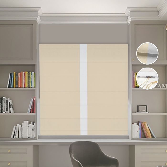 Римська штора Блекаут Нова бежевий з світло-сірим кантом по центру