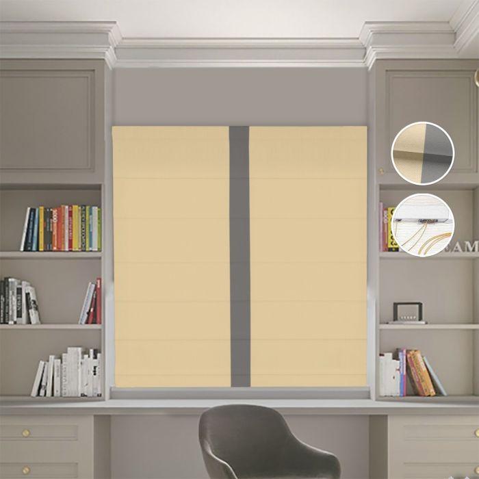 Римська штора DECOLIV Блэкаут Нова песочный с графитовым кантом по центру