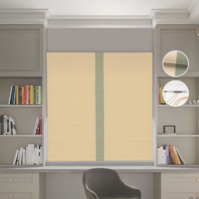 Римська штора Блекаут Нова пісочний з оливковим кантом по центру