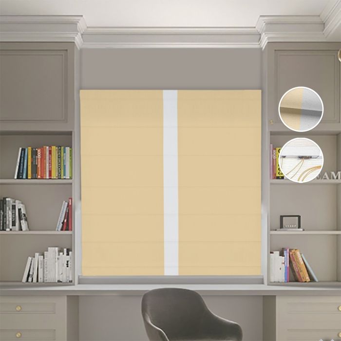 Римська штора Блекаут Нова пісочний з світло-сірим кантом по центру