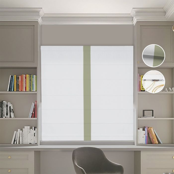 Римська штора DECOLIV Блэкаут Нова світло-сірий с оливковым кантом по центру