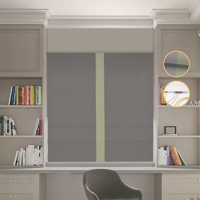 Римська штора Блекаут Нова графітовий з оливковим кантом по центру