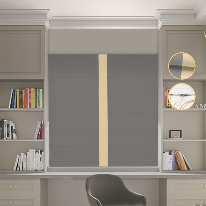 Римська штора DECOLIV Блэкаут Нова графитовый с песочным кантом по центру
