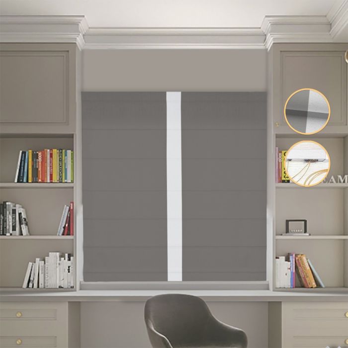 Римська штора DECOLIV Блэкаут Нова графитовый с світло-серым кантом по центру