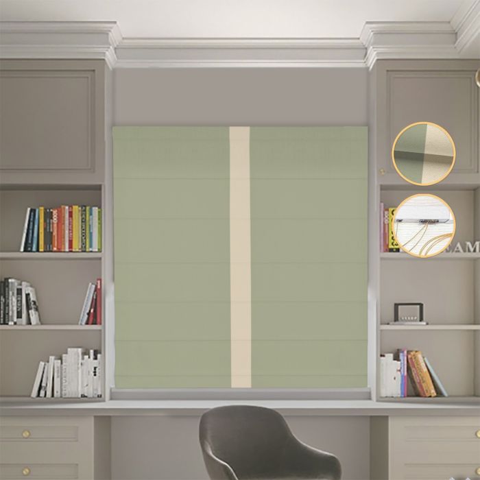 Римська штора DECOLIV Блэкаут Нова оливковий с бежевым кантом по центру