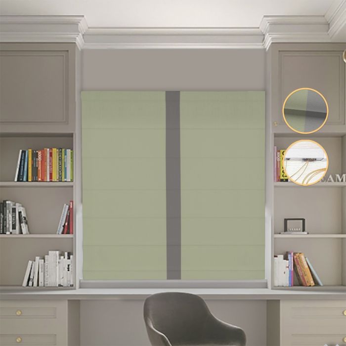 Римська штора DECOLIV Блэкаут Нова оливковий с графитовым кантом по центру