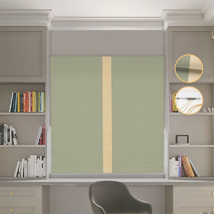 Римська штора DECOLIV Блэкаут Нова оливковий с песочным кантом по центру