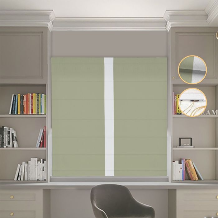 Римська штора Блекаут Нова оливковий з світло-сірим кантом по центру