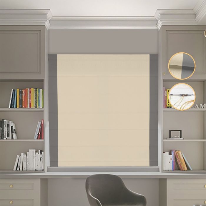 Римська штора DECOLIV Блэкаут Нова бежевий с графитовыми кантами по бокам