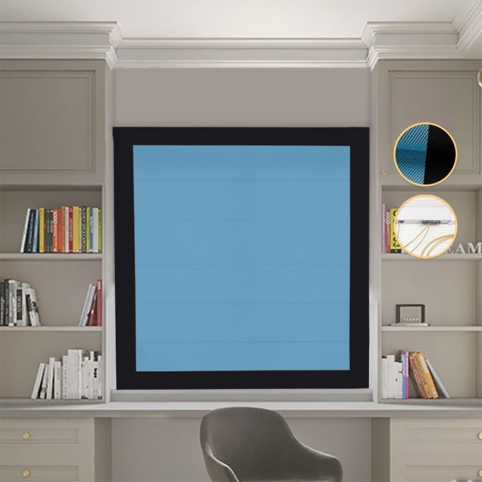 Римська штора DECOLIV Блэкаут Перфект голубий с черными кантами