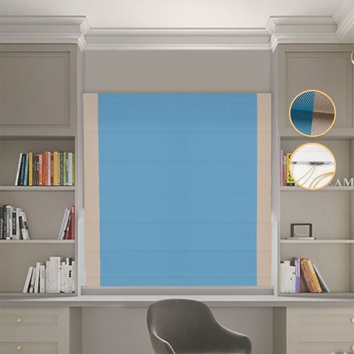 Римська штора Блекаут Перфект блакитний з бежевими кантами по боках