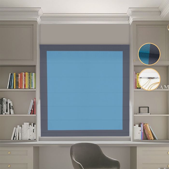 Римська штора DECOLIV Блэкаут Перфект голубий с графитовыми кантами