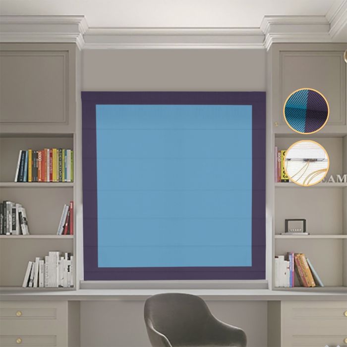 Римська штора Блекаут Перфект блакитний з бузковими кантами