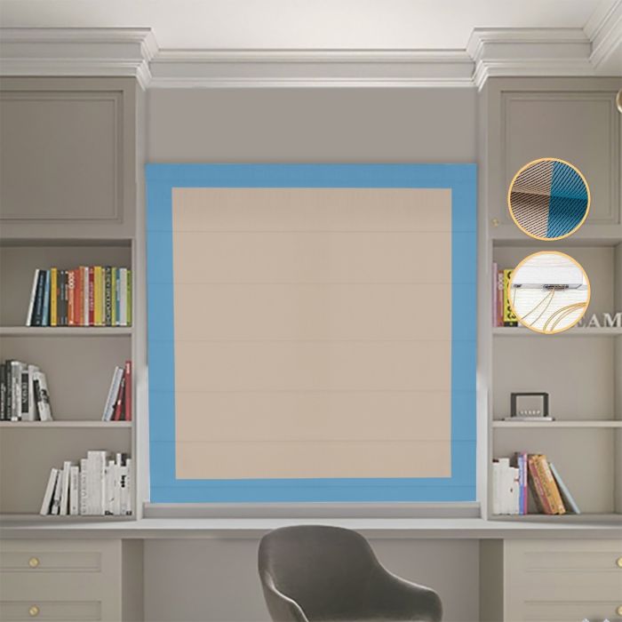 Римська штора DECOLIV Блэкаут Перфект бежевий с голубыми кантами