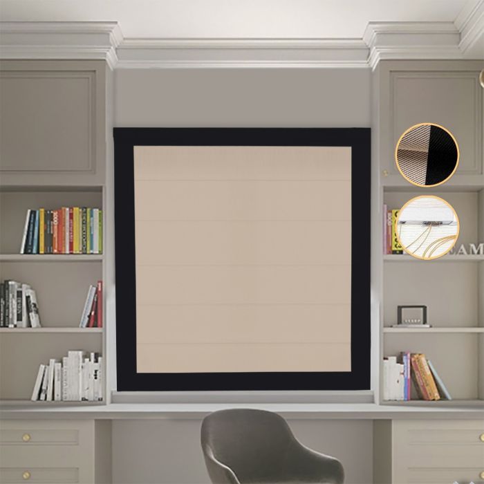 Римська штора DECOLIV Блэкаут Перфект бежевий с черными кантами