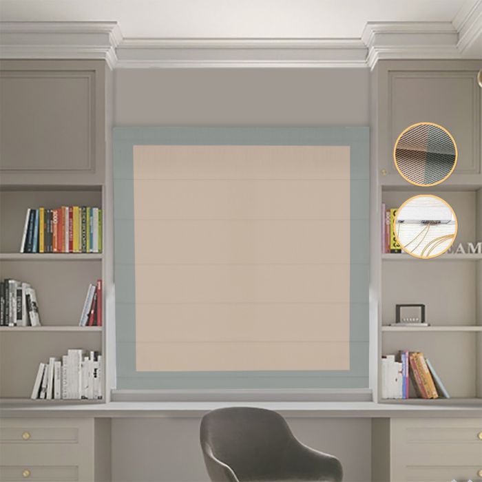 Римська штора Блекаут Перфект з ланцюжковим карнизом бежевий з оливковими кантами