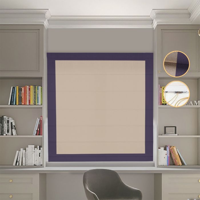 Римська штора DECOLIV Блэкаут Перфект бежевий с сиреневыми кантами