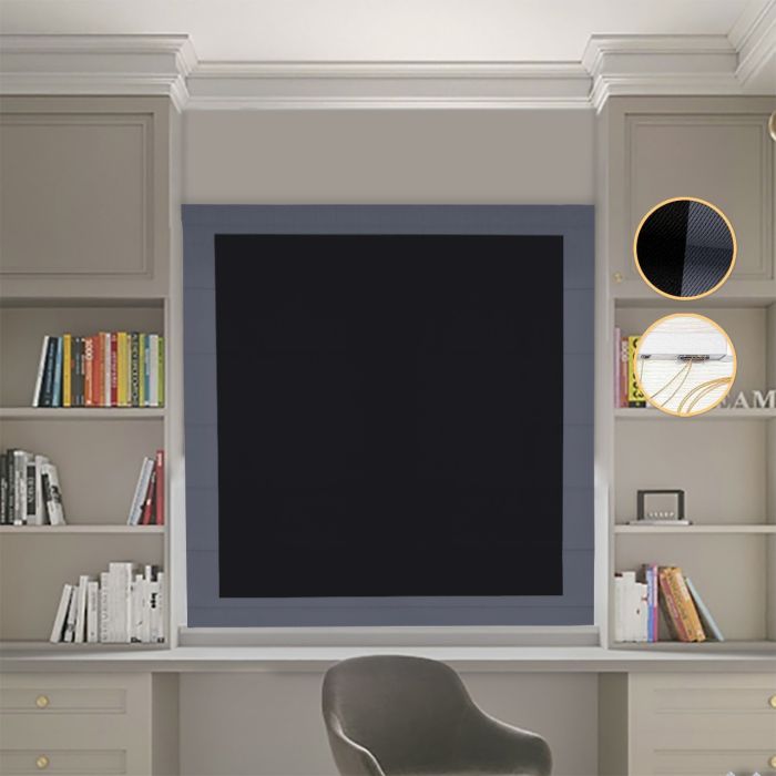 Римська штора Блекаут Перфект чорний з графітовими кантами