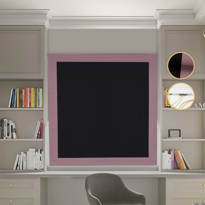 Римська штора DECOLIV Блэкаут Перфект черный с пудровыми кантами