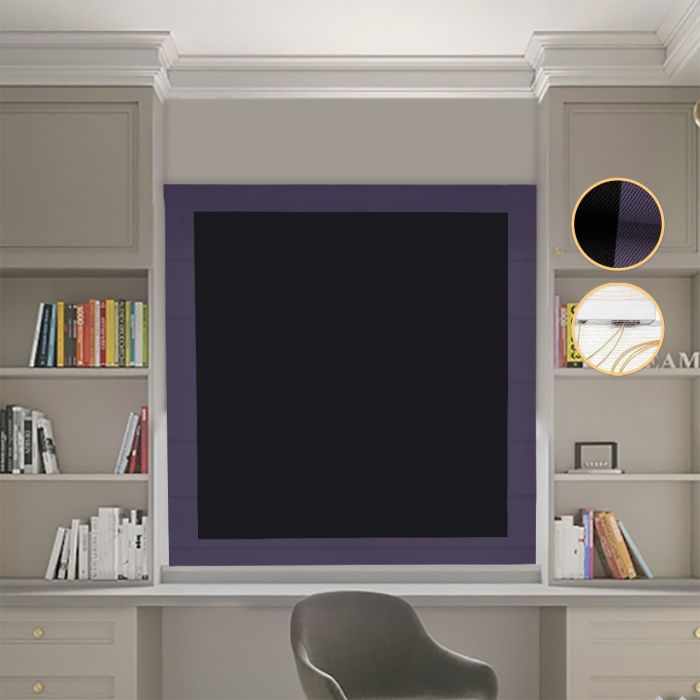 Римська штора Блекаут Перфект чорний з бузковими кантами