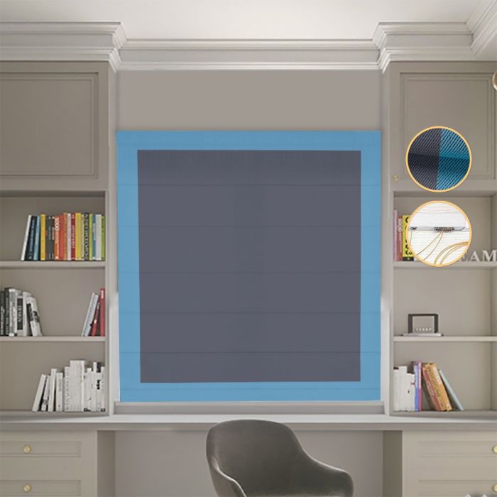 Римська штора DECOLIV Блэкаут Перфект графитовый с голубыми кантами
